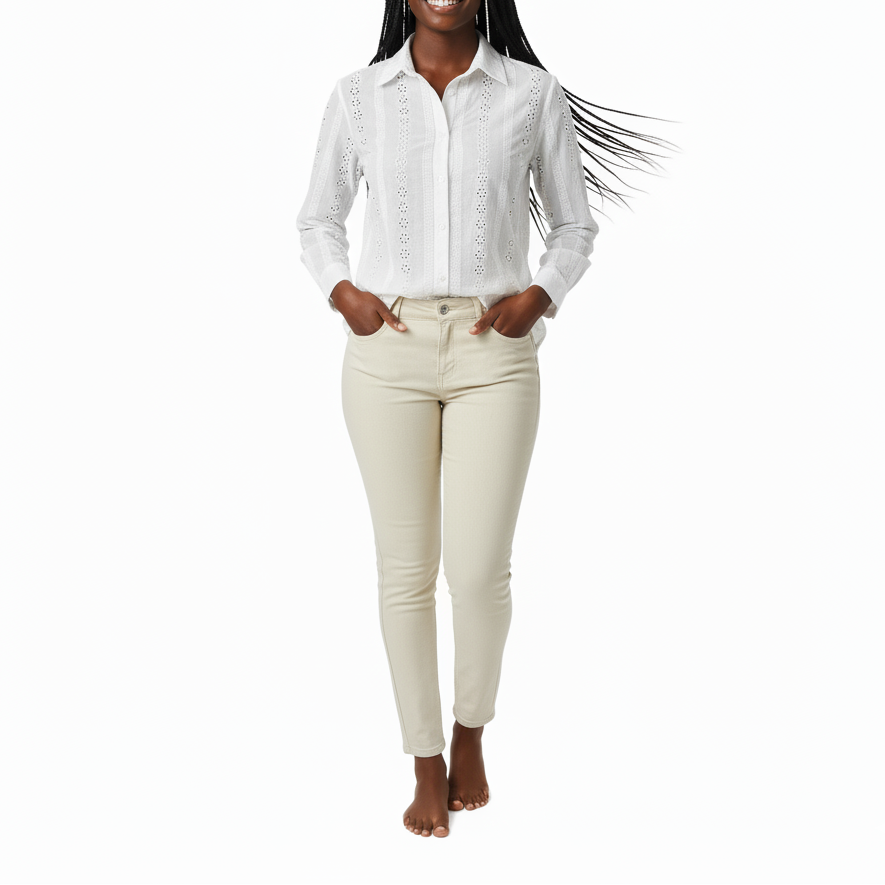 181313, Da Moda - Women's Embroidery L/S Blouse (S-XL)