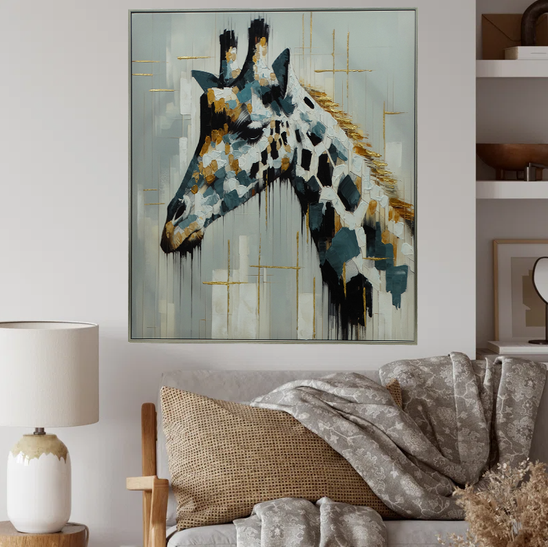 293629, Giraffe Framed Canvas Wall Art - 28" x 28" (71cm x 71cm)