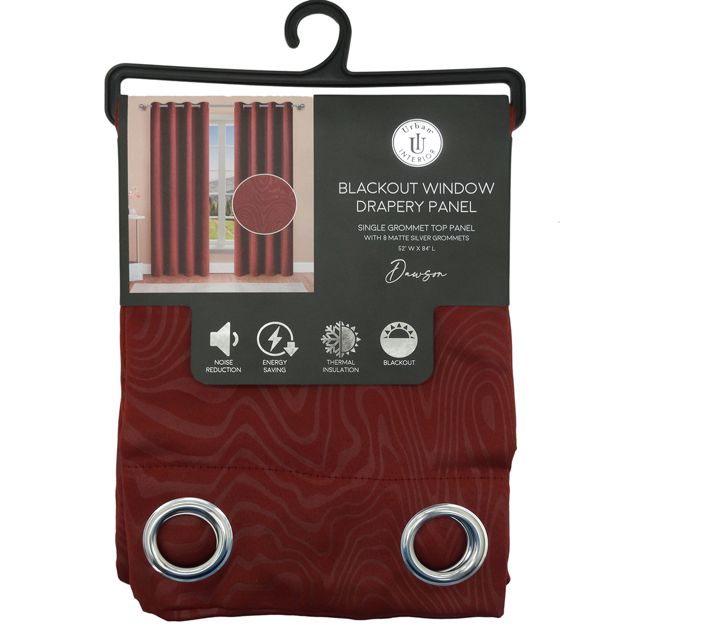 31713, Urban Interior - Dawson Blackout Curtain 52x84 Burgundy