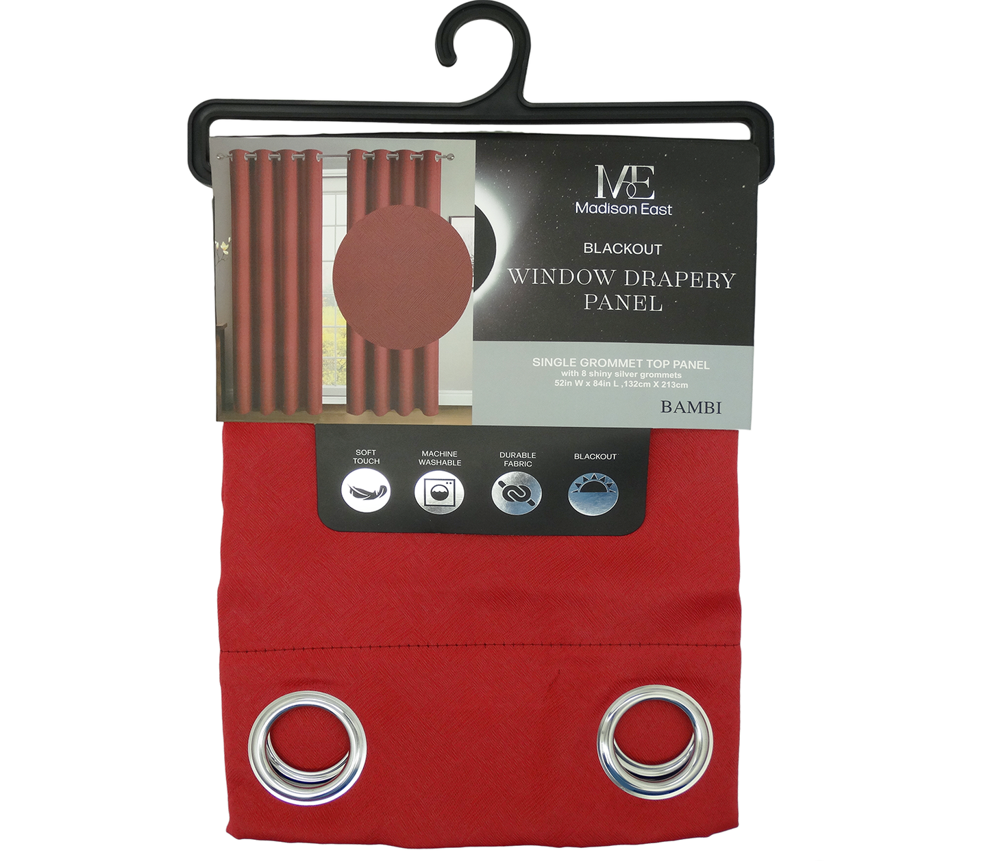 32284, Madison East - Bambi Blackout Curtain Panel 52X84 Burgundy