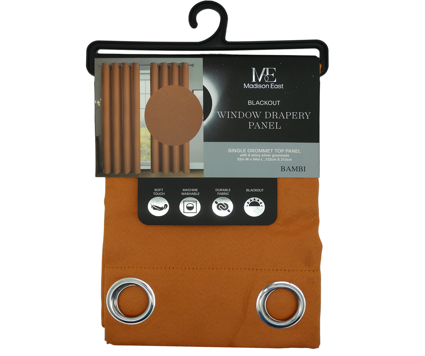 32291, Madison East - Bambi Blackout Curtain Panel 52X84 Terracotta