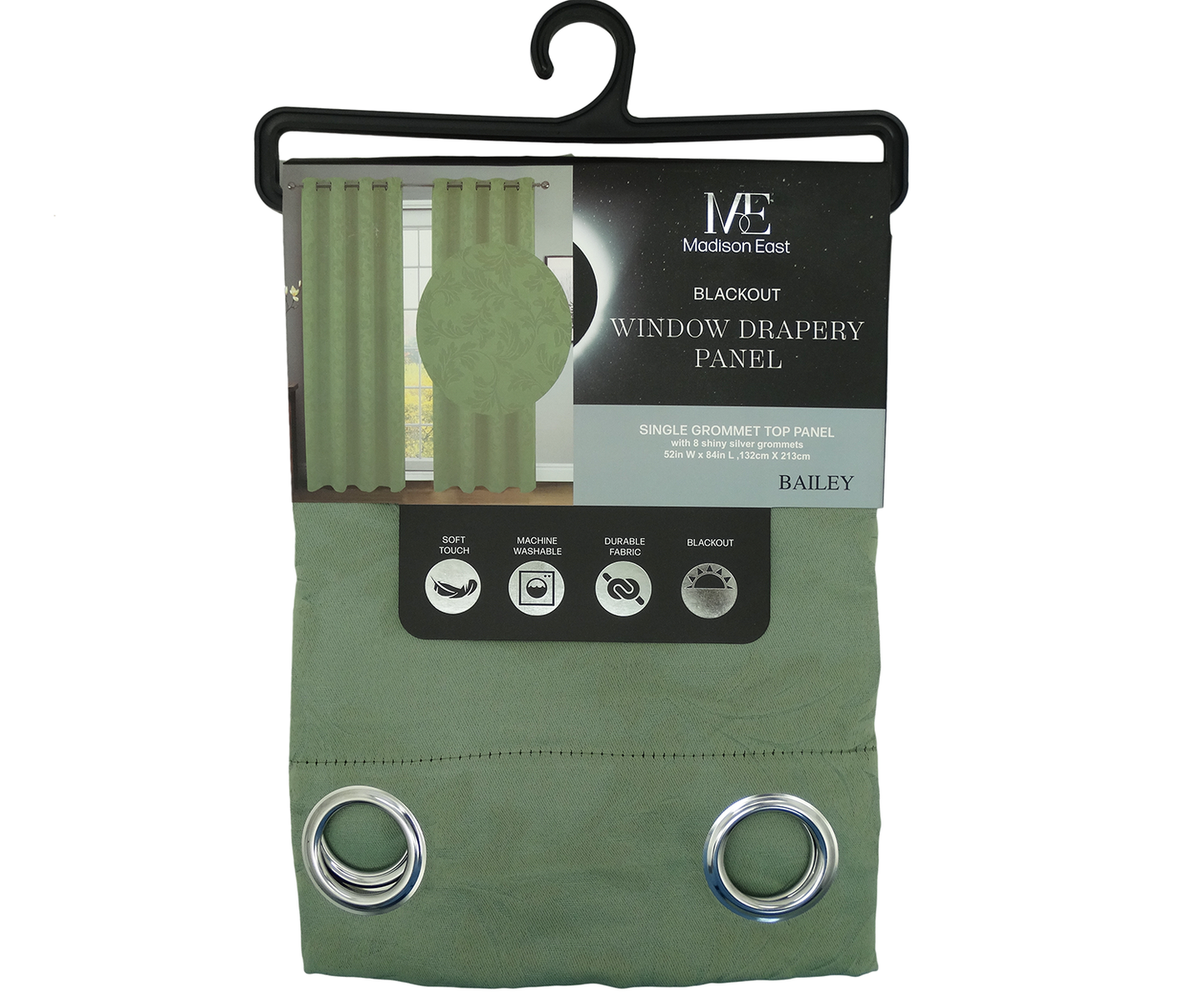 32352, Madison East - Bailey Blackout Curtain Panel 52X84 Sage