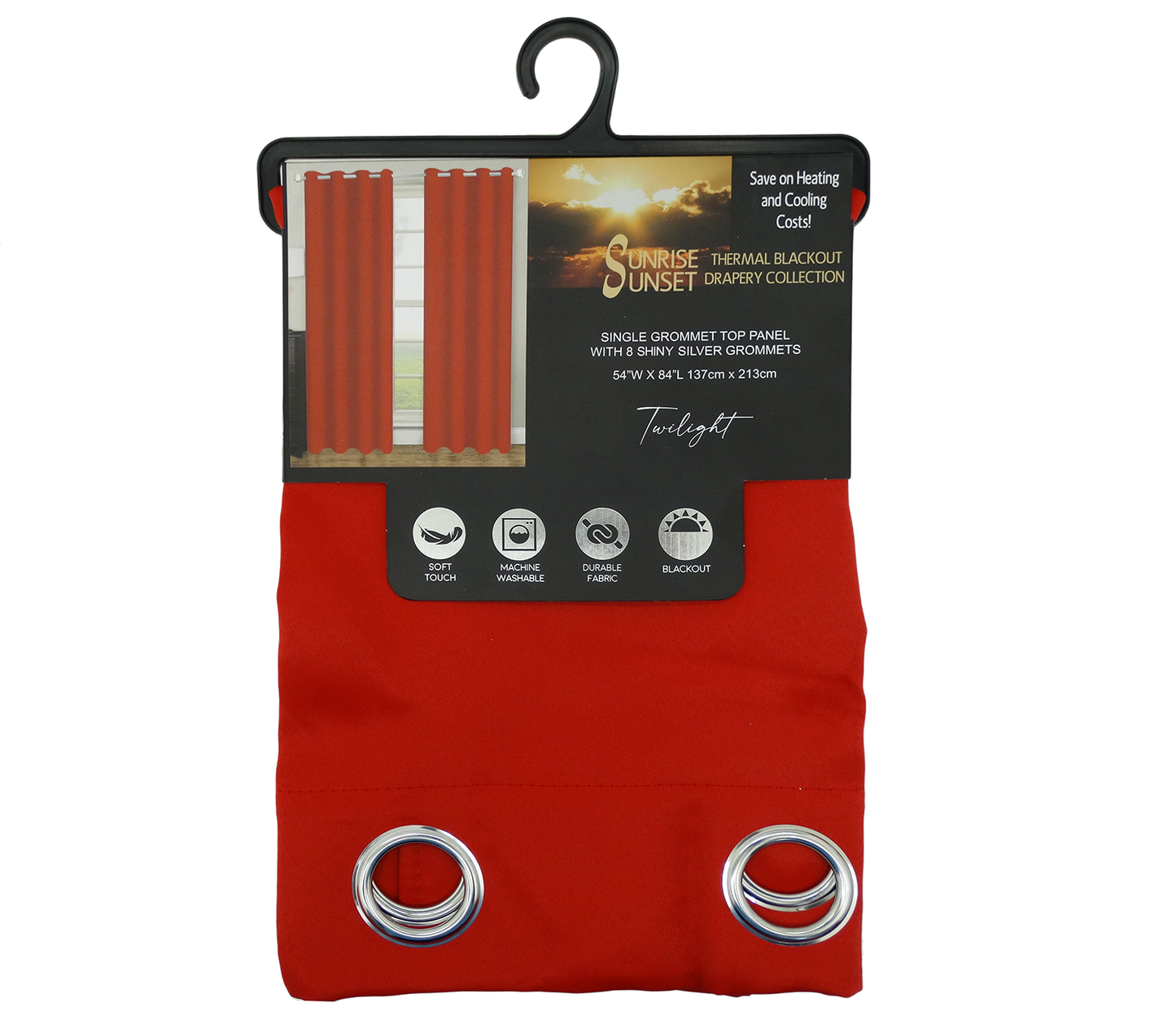 980899, Sunrise Sunset - Twilight Blackout Curtain Panel 54X84 Red