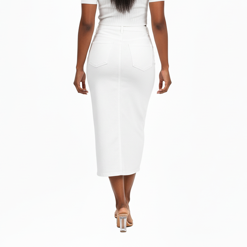 GUJ7071WT, Gusto - Women's Pocketed Split Front Denim Skirt S-XL White