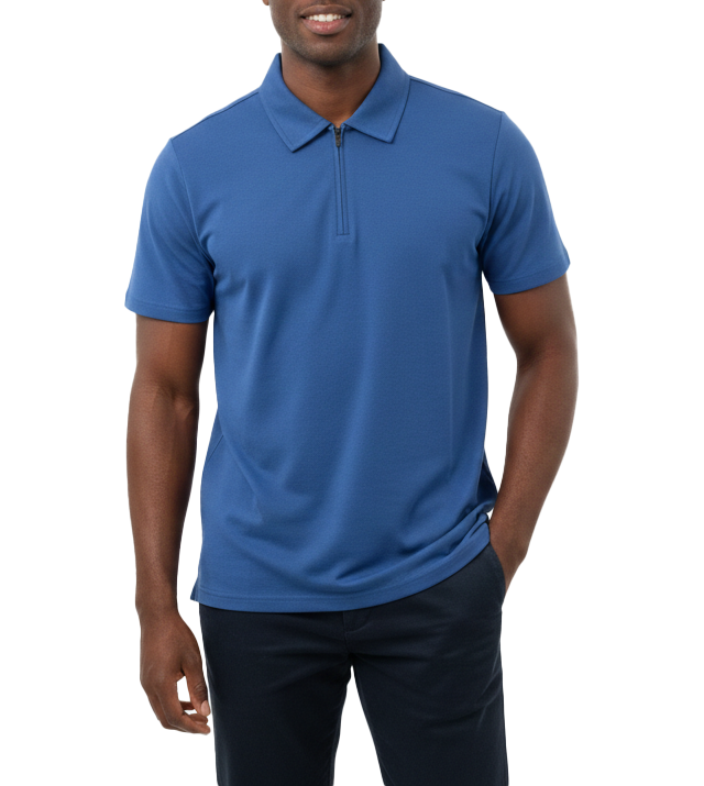 MX170, Banana Blue Men's S/S Polo Quater Zipper Polo S-XL