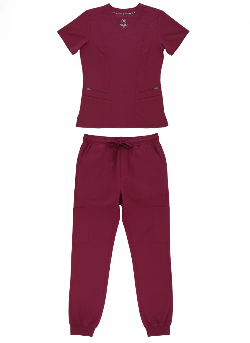1384, Scrubaid - 4-Way Stretch Jogger Scrubs 2pc Set S-2XL W Zipper Pocket Pants & 2 Front Pocket Top