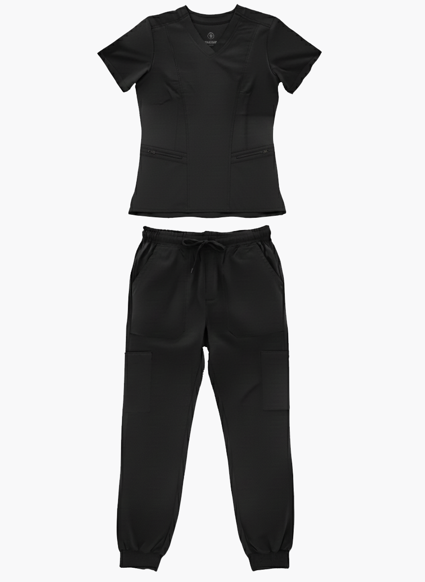 1384, Scrubaid - 4-Way Stretch Jogger Scrubs 2pc Set S-2XL W Zipper Pocket Pants & 2 Front Pocket Top