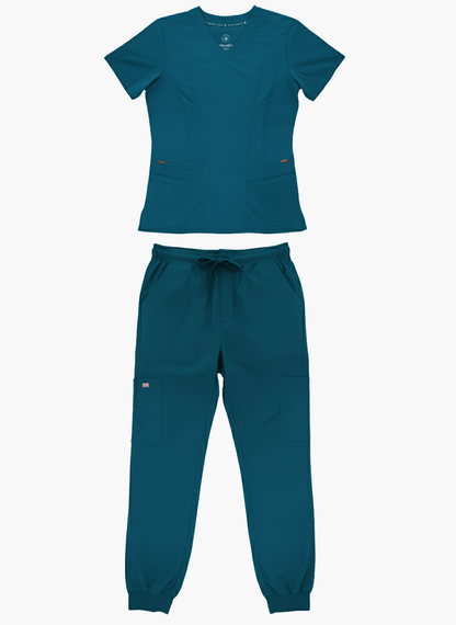 1384, Scrubaid - 4-Way Stretch Jogger Scrubs 2pc Set S-2XL W Zipper Pocket Pants & 2 Front Pocket Top