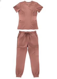 1384, Scrubaid - 4-Way Stretch Jogger Scrubs 2pc Set S-2XL W Zipper Pocket Pants & 2 Front Pocket Top
