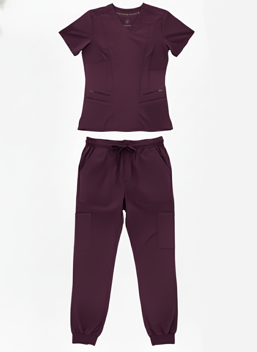 1384, Scrubaid - 4-Way Stretch Jogger Scrubs 2pc Set S-2XL W Zipper Pocket Pants & 2 Front Pocket Top