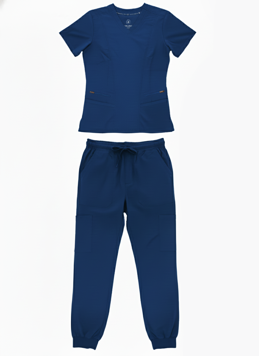 1384, Scrubaid - 4-Way Stretch Jogger Scrubs 2pc Set S-2XL W Zipper Pocket Pants & 2 Front Pocket Top