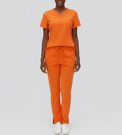 1394, Scrubaid, 4-Way Scrubs 2pc Set W Pockets & Side Knit Open Leg Pant With Slit S-2XL