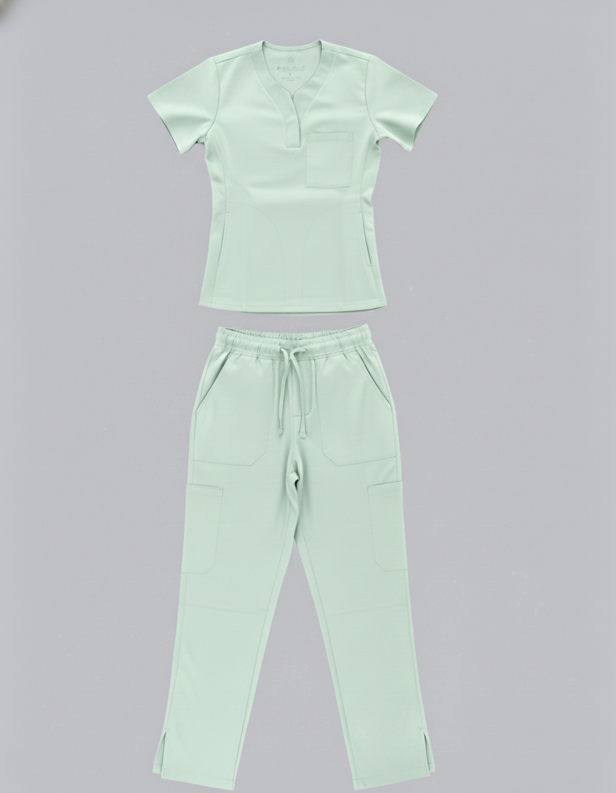 1394, Scrubaid, 4-Way Scrubs 2pc Set W Pockets & Side Knit Open Leg Pant With Slit S-2XL