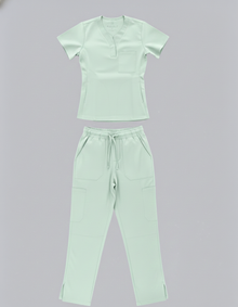 1394, Scrubaid, 4-Way Scrubs 2pc Set W Pockets & Side Knit Open Leg Pant With Slit S-2XL