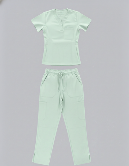 1394, Scrubaid, 4-Way Scrubs 2pc Set W Pockets & Side Knit Open Leg Pant With Slit S-2XL