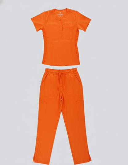 1394, Scrubaid, 4-Way Scrubs 2pc Set W Pockets & Side Knit Open Leg Pant With Slit S-2XL