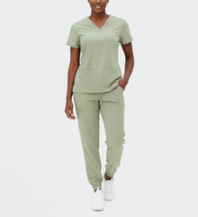 1502, Just Scrub, 4-Way Stretch Jogger Scrub 2pc Set V-Neck & Cargo Pants S-2XL - Khaki