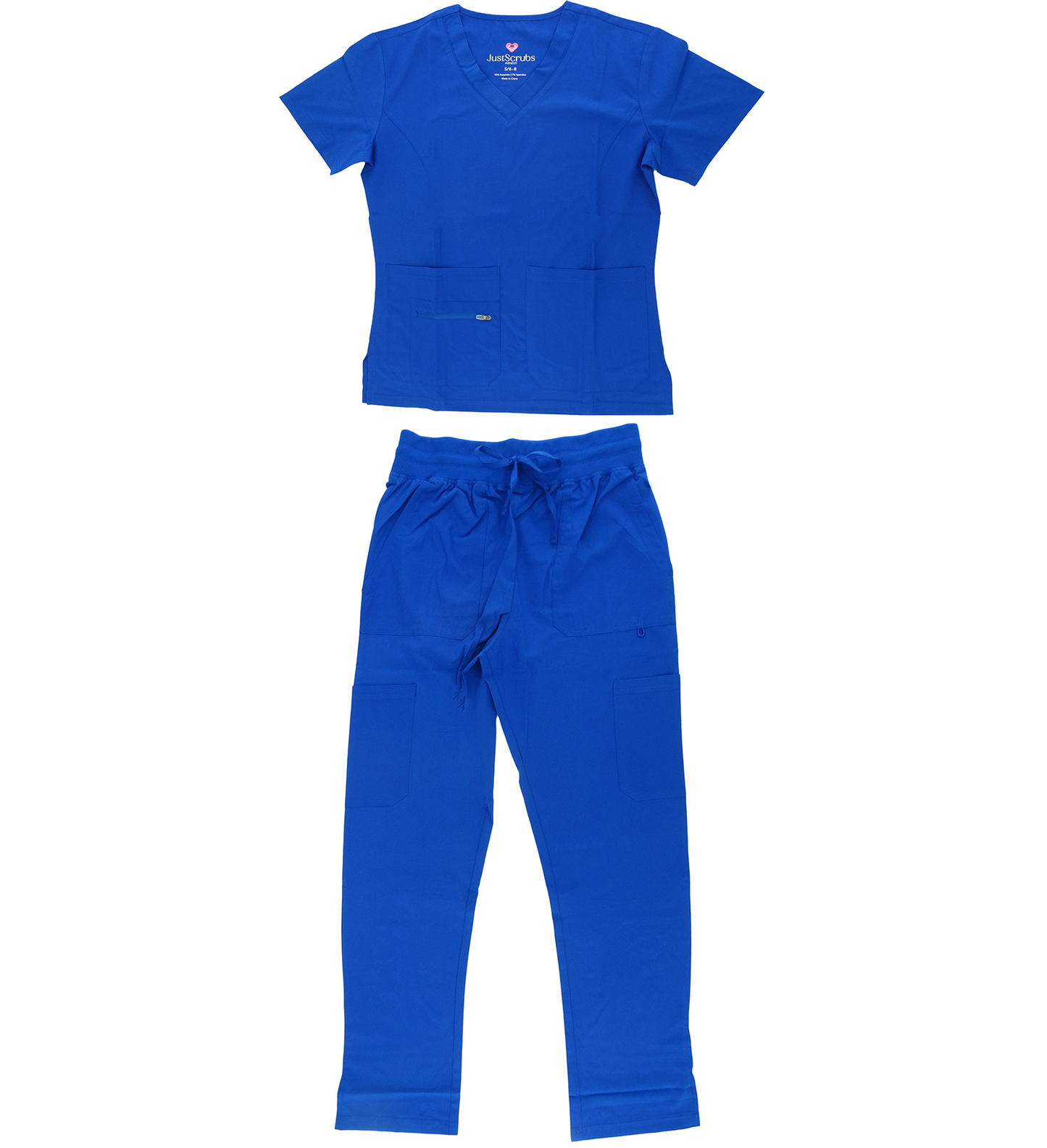 1507, Just Scrub, 4-Way Stretch Scrubs Set2 Front Pocket Zip & Open W Pants With Side Slit