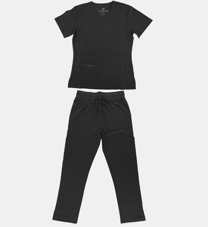 1507, Just Scrub, 4-Way Stretch Scrubs Set2 Front Pocket Zip & Open W Pants With Side Slit