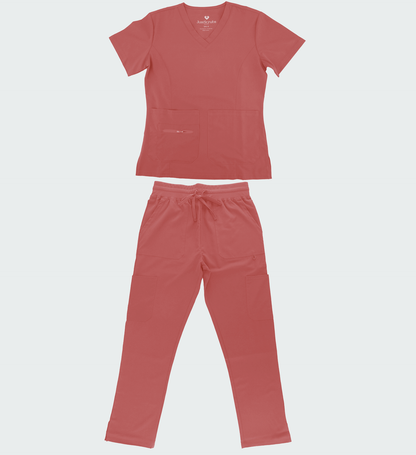 1507, Just Scrub, 4-Way Stretch Scrubs Set2 Front Pocket Zip & Open W Pants With Side Slit