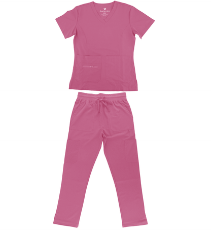 1507, Just Scrub, 4-Way Stretch Scrubs Set2 Front Pocket Zip & Open W Pants With Side Slit