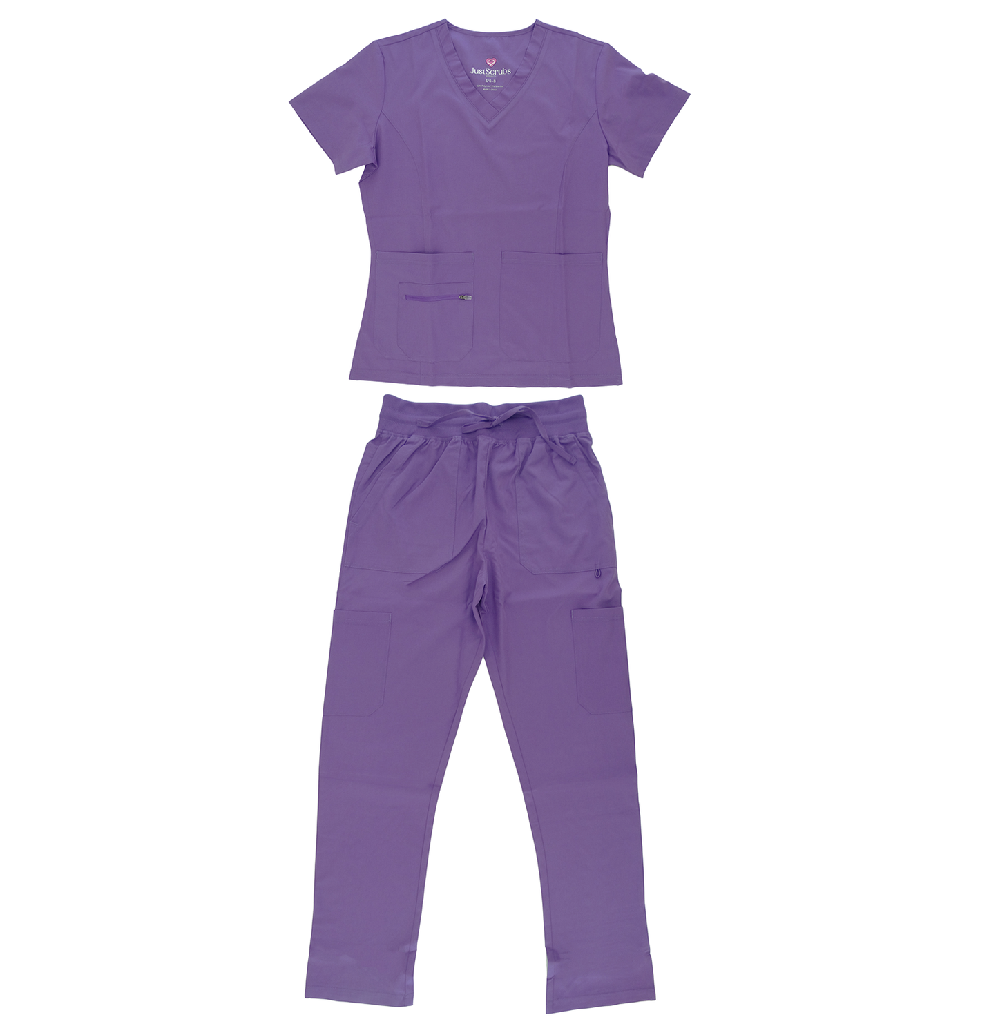 1507, Just Scrub, 4-Way Stretch Scrubs Set2 Front Pocket Zip & Open W Pants With Side Slit