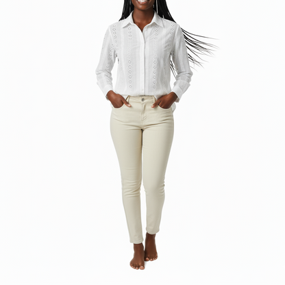 181313, Da Moda - Women's Embroidery L/S Blouse (S-XL)