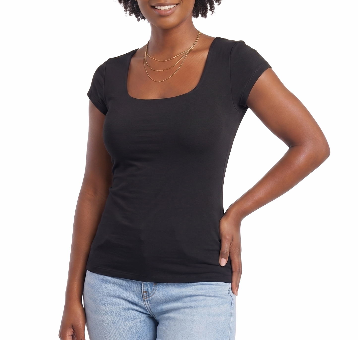 181801, Da Moda - Women's Scoop Neck Cap Sleeve Tee