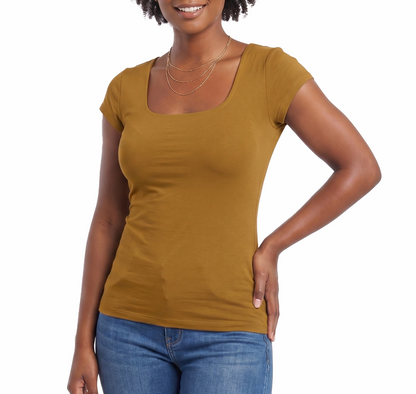 181801, Da Moda - Women's Scoop Neck Cap Sleeve Tee