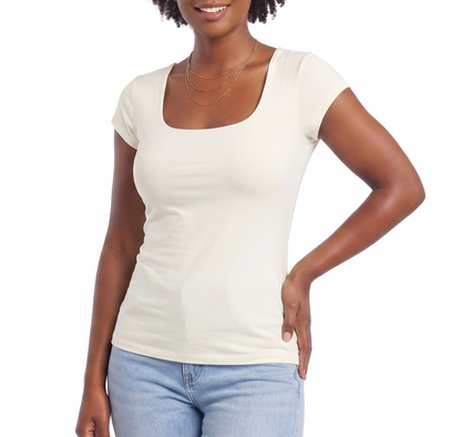 181801, Da Moda - Women's Scoop Neck Cap Sleeve Tee