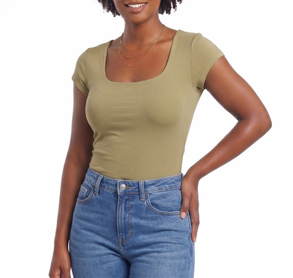 181801, Da Moda - Women's Scoop Neck Cap Sleeve Tee