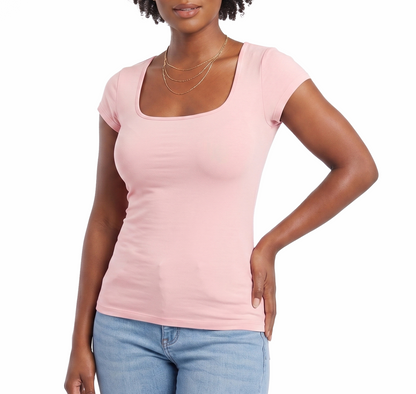 181801, Da Moda - Women's Scoop Neck Cap Sleeve Tee
