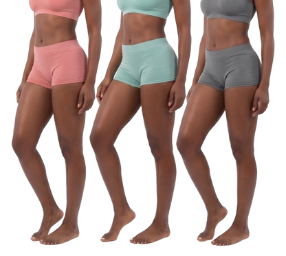 3PKBL1688, Lady Princess, 3pk Boyleg Ribbed Panties Gun Metal