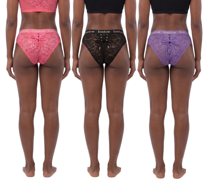 3PKTG580, BEBE, 3pk Lace Panties Sangria