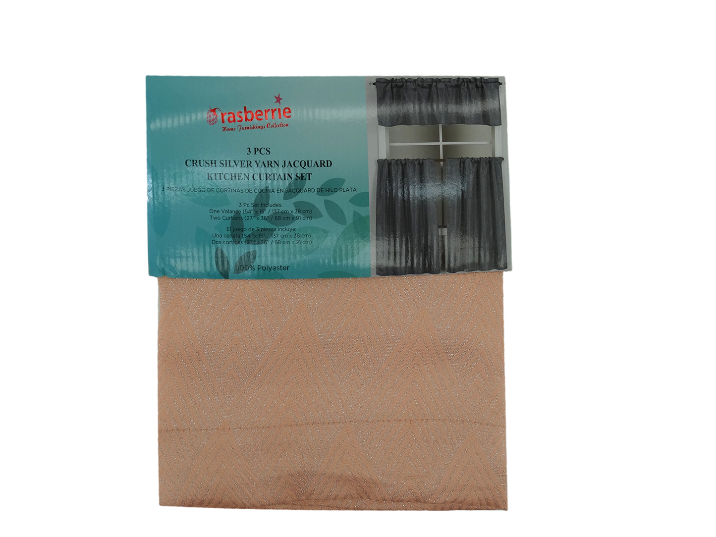 80220250, Rasberrie - 3PC Kitchen Curtains Set (54x15)