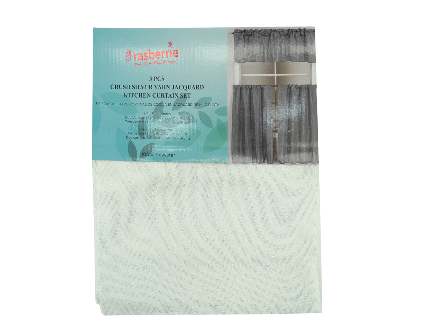 80220250, Rasberrie - 3PC Kitchen Curtains Set (54x15)