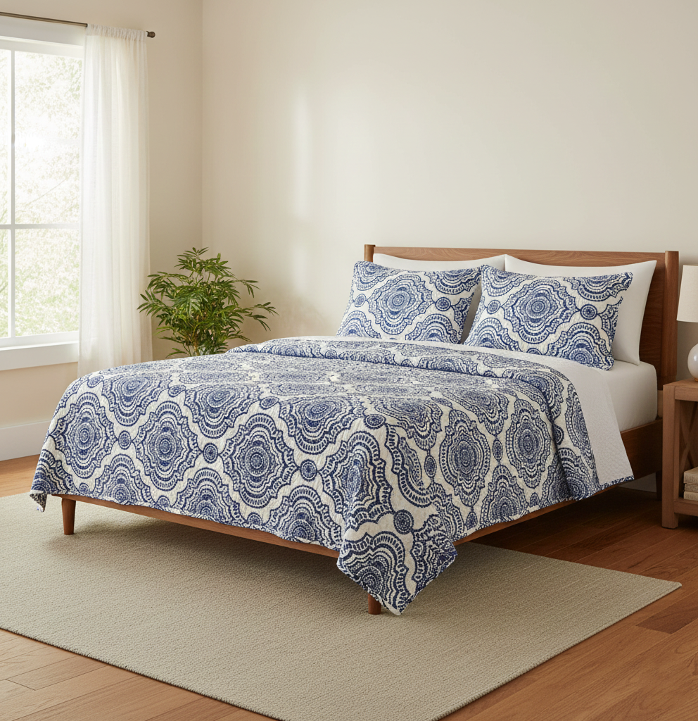 80220866, 3PC Microfiber Printed Quilt - Queen ASST