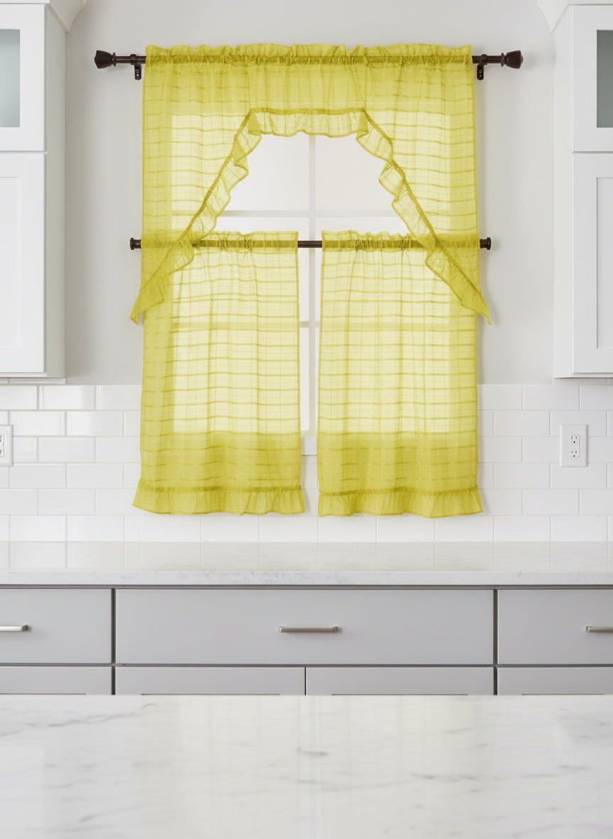 80229177, Rasberrie - Kitchen Curtains Voile 3PC Set (54x36)