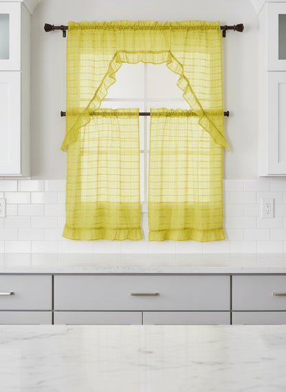 80229177, Rasberrie - Kitchen Curtains Voile 3PC Set (54x36)