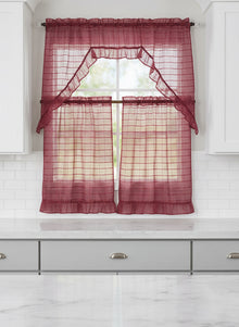80229177, Rasberrie - Kitchen Curtains Voile 3PC Set (54x36)