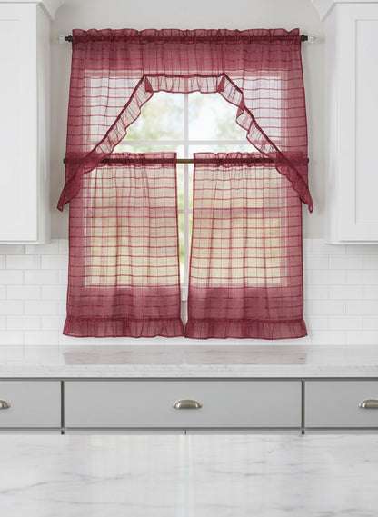 80229177, Rasberrie - Kitchen Curtains Voile 3PC Set (54x36)