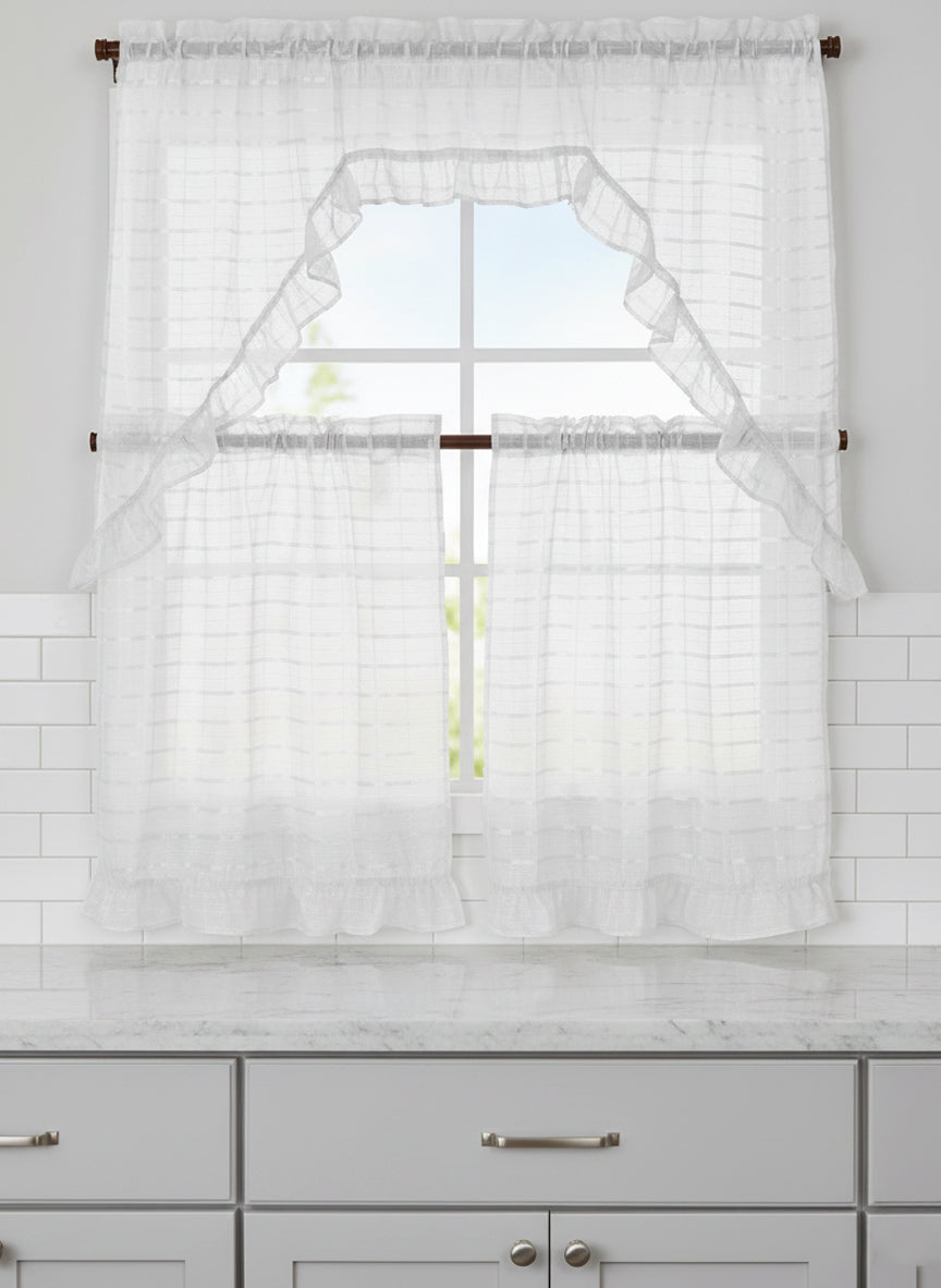 80229177, Rasberrie - Kitchen Curtains Voile 3PC Set (54x36)