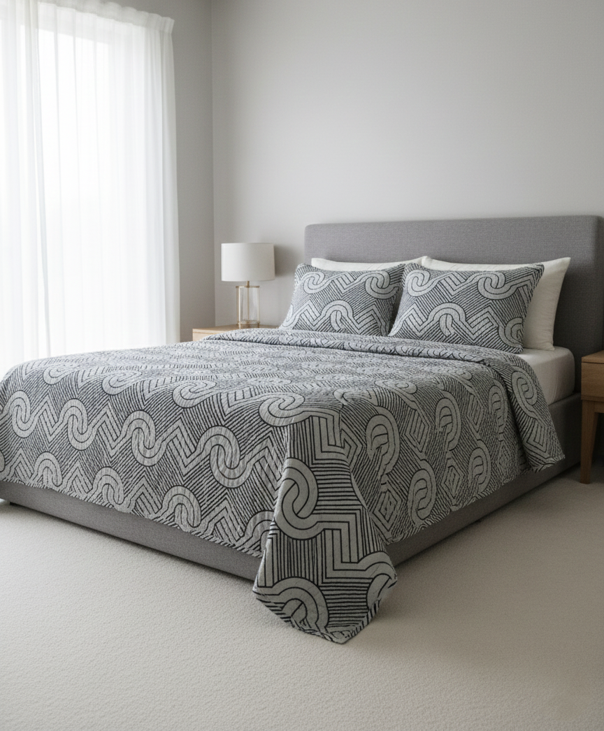 80242691, Rasberrie - 3PC Printed Microfiber Quilt - King