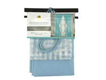 80244152, Home Beauty - 6Pc Printed Voile Curtain w/Tie Back (38x94) Lt. Blue