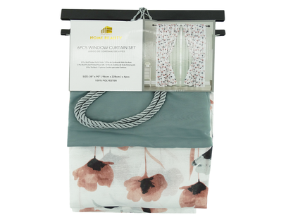 80244159, Home Beauty - 6Pc Printed Voile Curtain w/Tie Back (38x94)