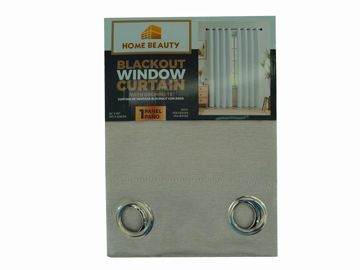 80253254, Home Beauty - Blackout Window Curtain (54x90) Wheat