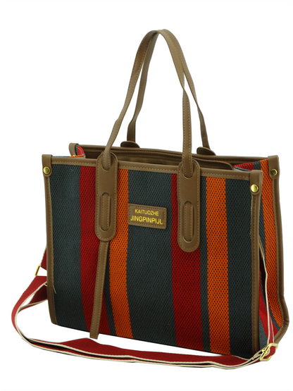 8976, Axle & Co, Women's Aria Striped Tote Handbag-PU