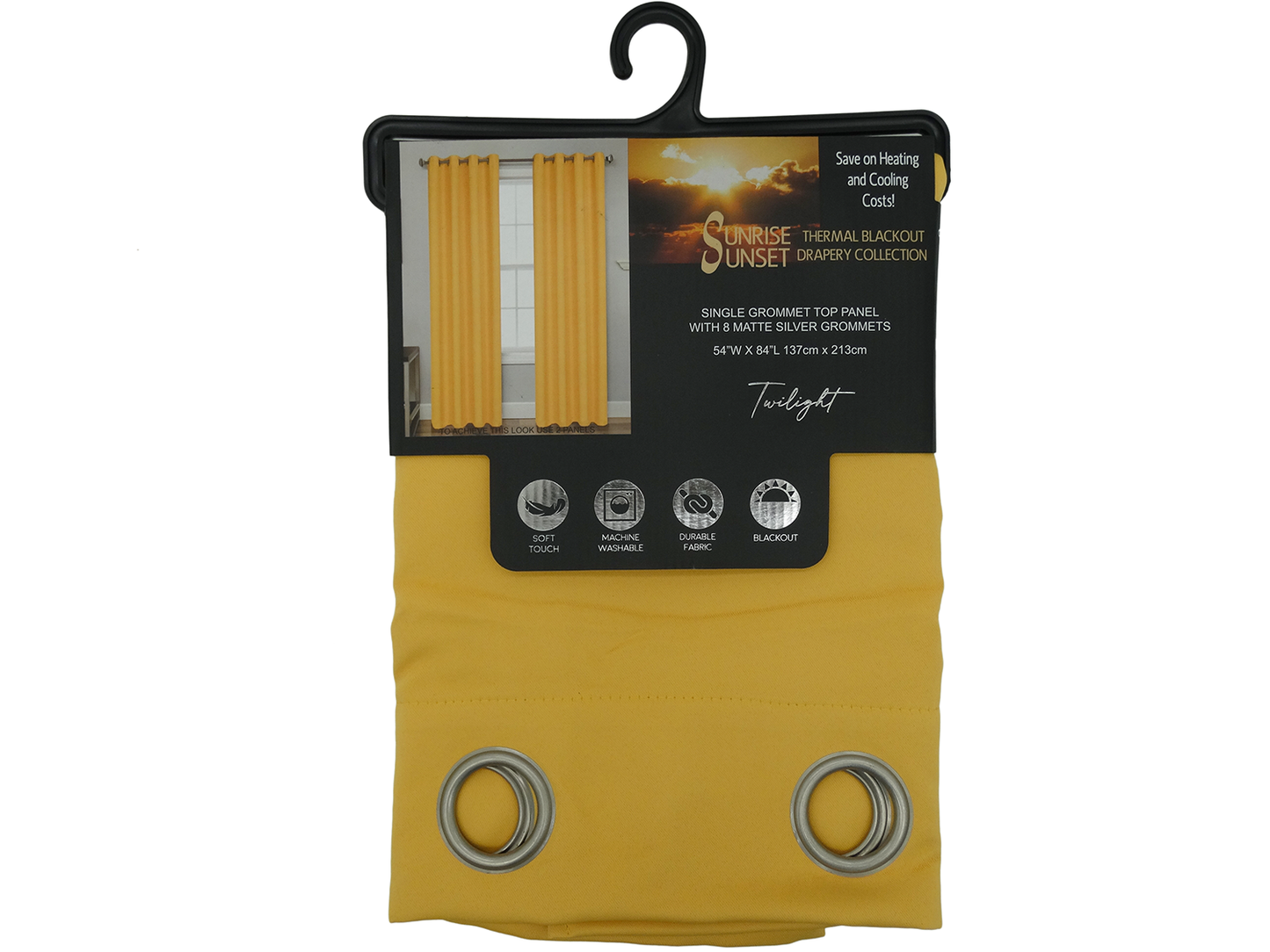 980882, Sunrise Sunset - Twilight Blackout Curtain Panel 54X84 Mustard