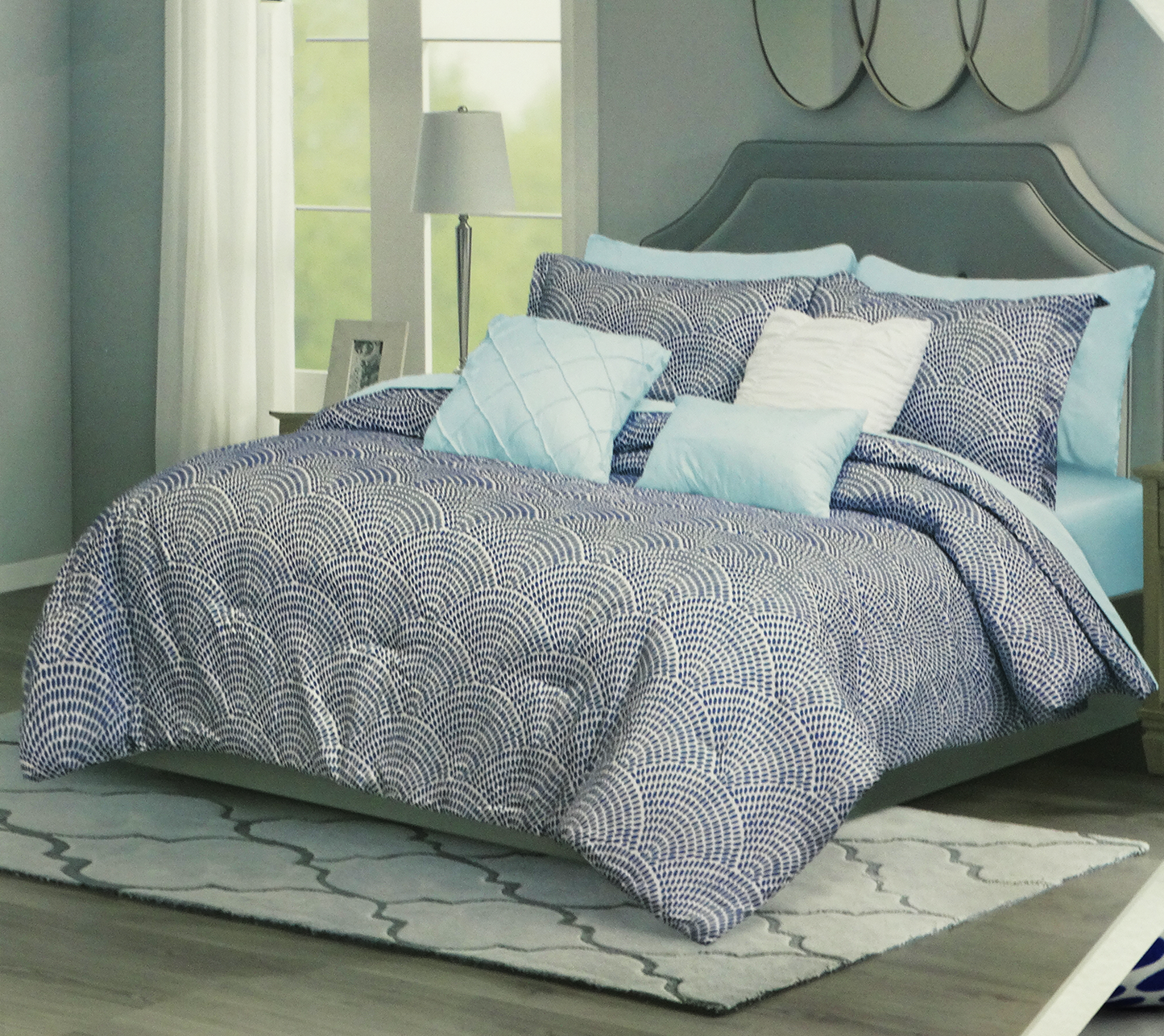BCSK49777, Calm Harbor - 10Pc King Comforter Set - Pale Navy