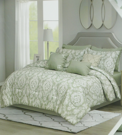 BCSQ49780, Calm Harbor - 10Pc Queen Comforter Set - Sage